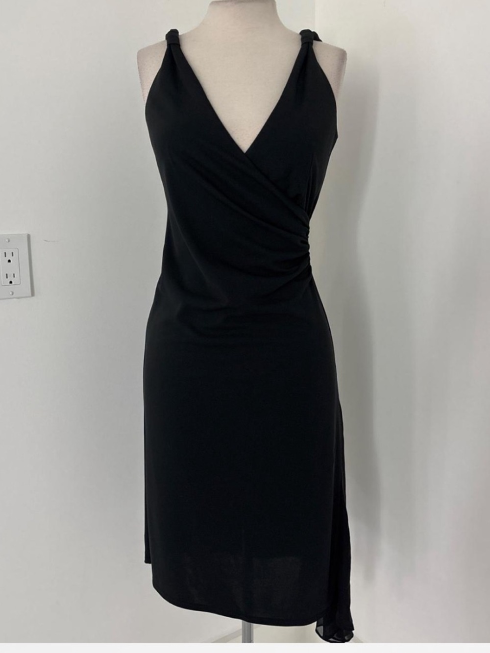 Express Black V-Neck Knot-Shoulder Midi Dress #211